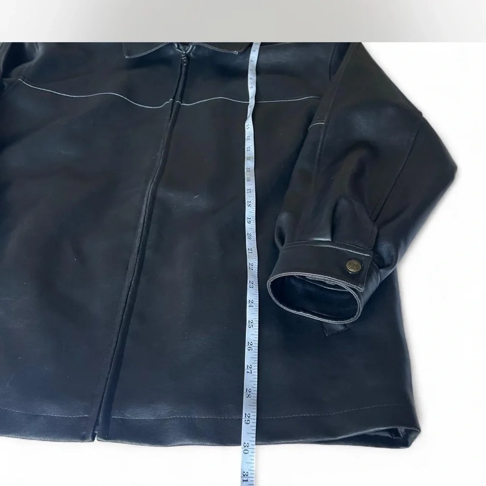 Black Classic Zip Up Leather Jacket Oversized Men's Medium Vintage | MGM